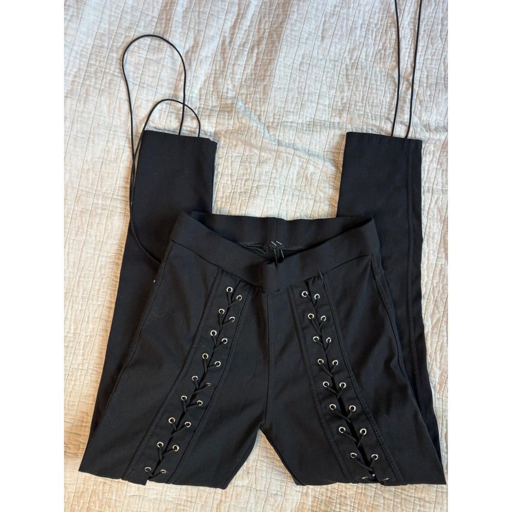 Jvini Black Lace Up Front Leggings Corset Grommet Skinny Pants Streetwear Goth